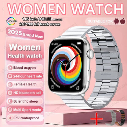 2025 AI Diagnosis NFC Smart Watch Women 1.85 inch AMOLED Blood pressure Heart Rate Temperature BT call Smartwatches Men For IOS