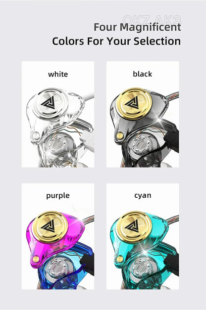 QKZ AK3 FiLe Wired Earphone with Microphone HiFi Music Monitor Bass Headphones Noise Cancelling Headset For Sport Gaming Earbuds - Universal Market