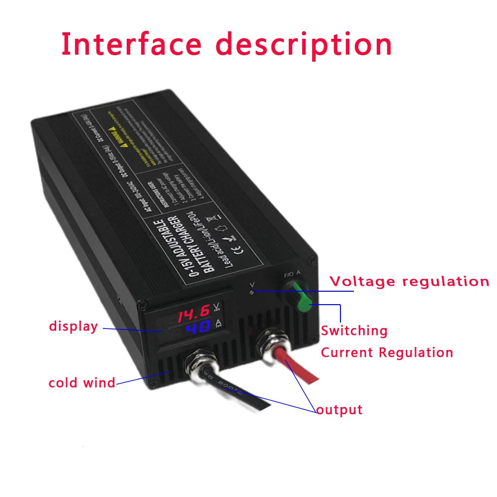 Lifepo4 Charger 12V 60A 100A Lithium Battery Charger 110V-240V Input 0-15V Adjustable Quick Fast Adapter for Lifepo4 Battery