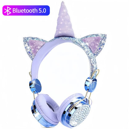 RGB Unicorn Kids Wireless Headphones With Mic Music Stereo Earphone Cute Unicorn Control RGB Light Headset Girls Kids Gift - Universal Market