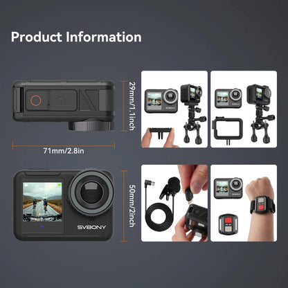 SVBONY SVGo3 Action Camera 4K30 Waterproof Dual LCD Screens Sports Camera with Quick Release Mount for Surfing Cycling Vlog