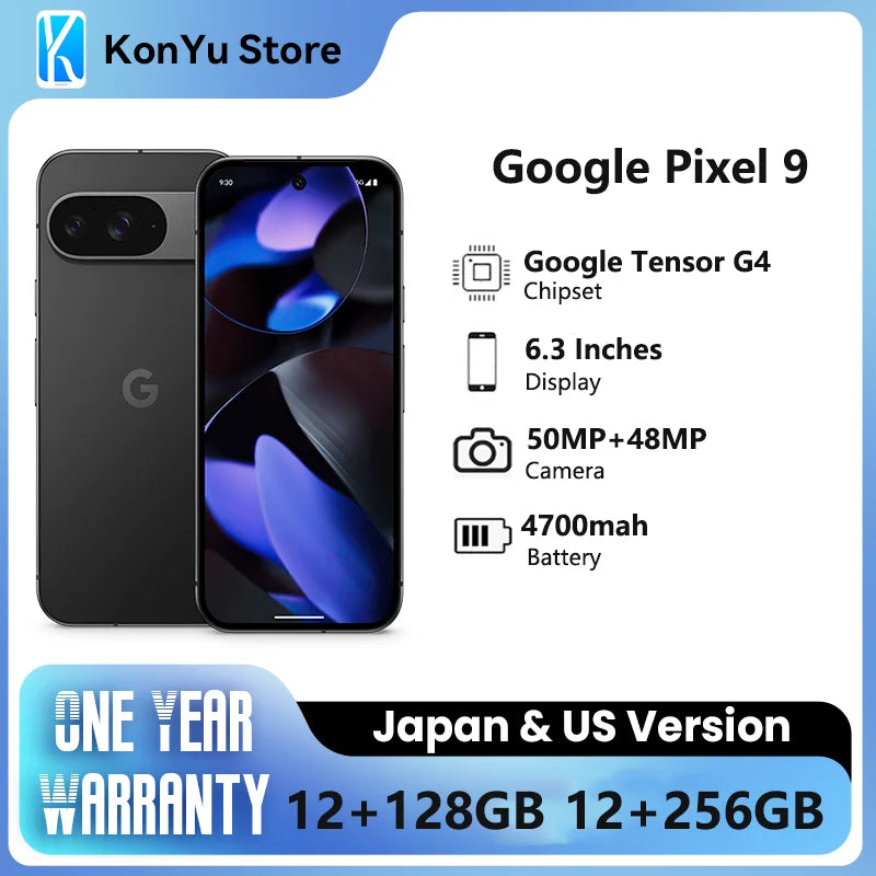 Brand New Google Pixel 9 6.3 inches Google Tensor G4 OLED 120Hz 12GB RAM 128GB&256GB 27W wired 4700 mAh NFC SmartPhone