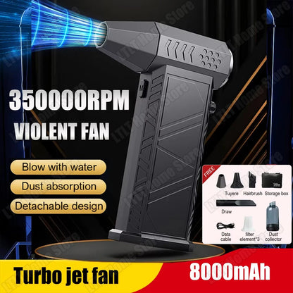 350000 RPM 8000mAh Pocket Dust Blower Mini Turbo Jet Fan Rechargeable 58m/s Turbo Violent Fan Powerful Blower for Cleaning