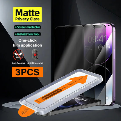 3Pcs For iPhone 16 15 14 13 12 11 Pro Max Mini 16E X XS Max XR Dust Free Installation Privacy Screen Protector Anti-spy Glass