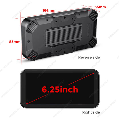 Portable 6.25 inch IP67 Waterproof Motorcycle GPS Navigation Wireless Carplay Android Auto DVR Drive Recorder Moto Monitor WIFI - Universal Market