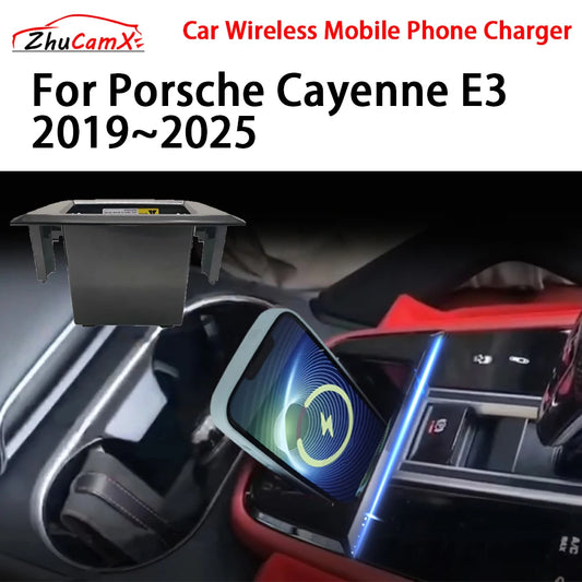 Car Wireless Mobile Phone Charger Center Console Storage QI 18W iPhone fast charge for Porsche Cayenne E3 2019–2025