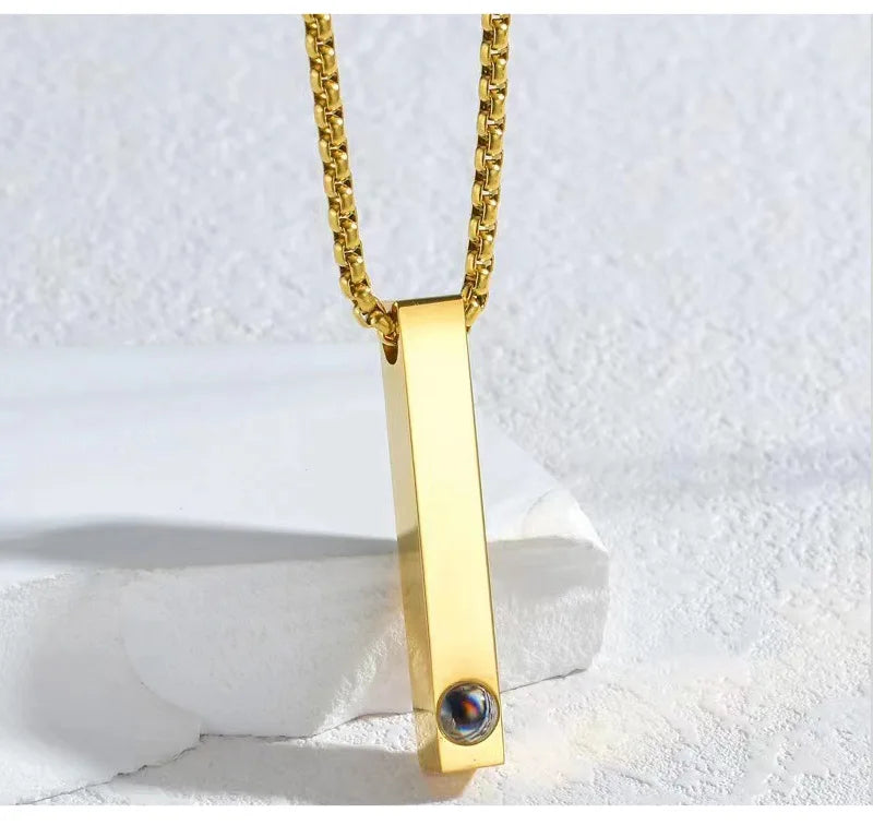 Custom Projection Photo Bar Necklace Personalized Memorial Gift For Him Dad Boyfriend Custom Birthday Anniversary Gifts Jewelry - Universal Market