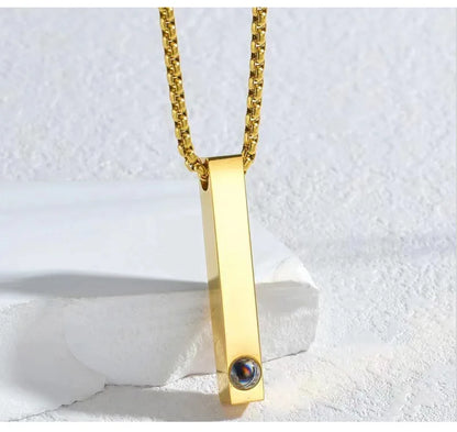 Custom Projection Photo Bar Necklace Personalized Memorial Gift For Him Dad Boyfriend Custom Birthday Anniversary Gifts Jewelry - Universal Market