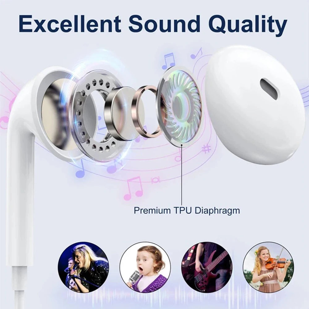 Original Headphones For Apple iPhone 16 15 14 13 12 11 Pro Max Plus For Lightning USB C 3.5MM In-ear Wired Earphones Accessories - Universal Market