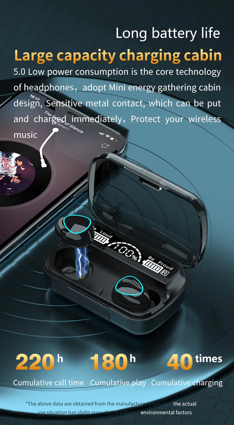 TWS M10 Wireless Bluetooth Headset with Charge Box for Phone Noise Cancelling Mic Earbuds LED Display Headphones Sport Earphones - Universal Market