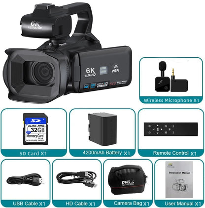 Full 6K Camcorder 64MP Youtuber Professional Digital Video Camera Streaming Auto Focus Photography Vlog Recorder 4" Touch Screen - Universal Market