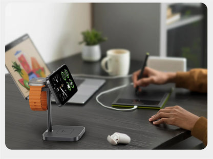LULULOOK Qi2 3 in 1 Wireless Charging Station,Aluminum 15W Fast Mag-Safe Charger Stand for iPhone 17 16 15 14,5W for Apple Watch