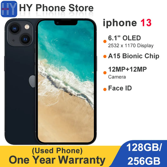 Apple iPhone 13 128GB/256GB ROM Unlocked 5G A15 Bionic Chip Face ID 6.1" 2532 x 1170 OLED Screen 12MP Camera - Universal Market