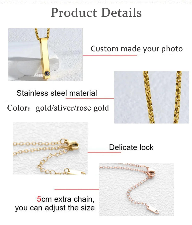 Custom Projection Photo Bar Necklace Personalized Memorial Gift For Him Dad Boyfriend Custom Birthday Anniversary Gifts Jewelry - Universal Market
