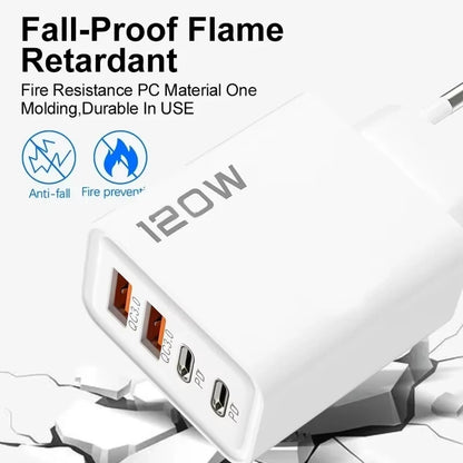 Xiaomi 120W 4 Port USB Type C Charger Fast Charging Data Cable USB Phone Charger Adapter For Samsung IPhone Huawei Charger