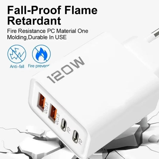 Xiaomi 120W 4 Port USB Type C Charger Fast Charging Data Cable USB Phone Charger Adapter For Samsung IPhone Huawei Charger