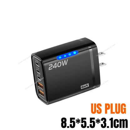 Xiaomi 240W QC3.0 PD 5 Ports GaN Fast Charger EU/US Plug Phone Charging Head Adapter with LED Light for iPhone Samsung Xiaomi