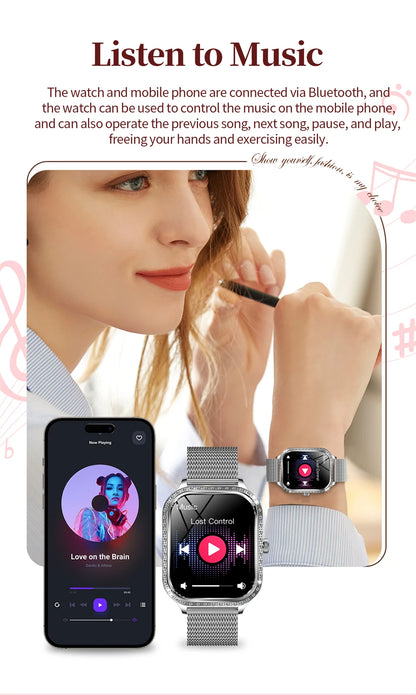 For Xiaomi Huawei New Women Smart Watch Heart Rate Blood Pressure Monitor Music Playback AI Voice Sports BT Calling SmartWatch
