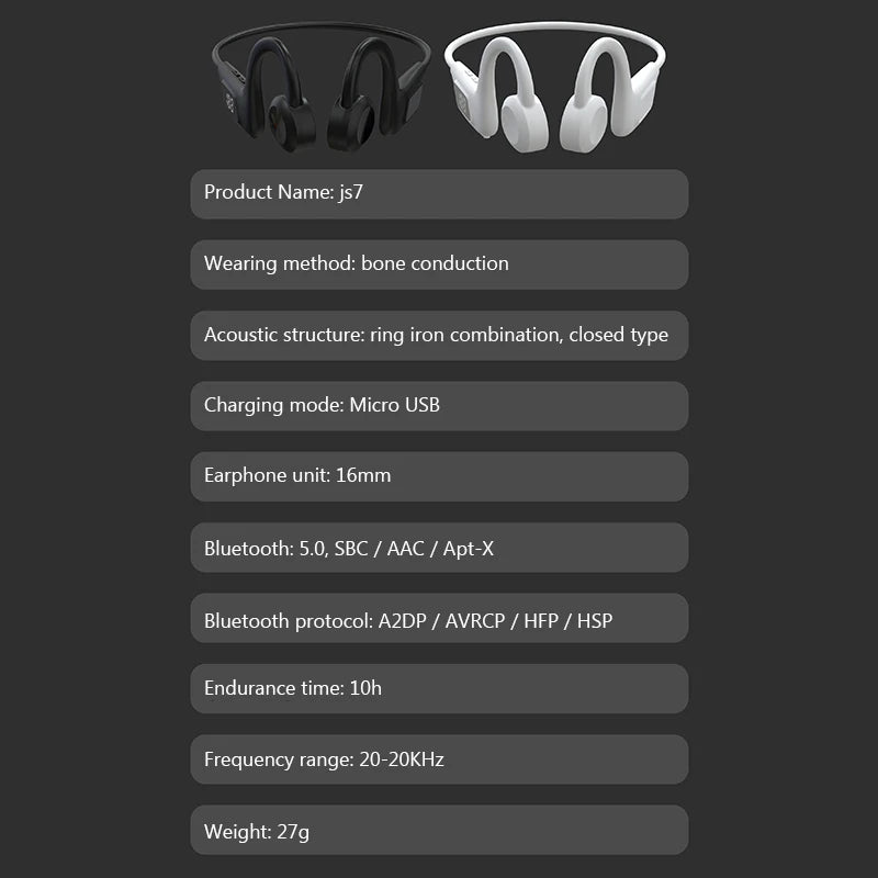 JS7 Bone Conduction Headphones Tf Card Digital Display Fone Headset Hands-free Call Auriculares Sports Open-ear Earphone - Universal Market