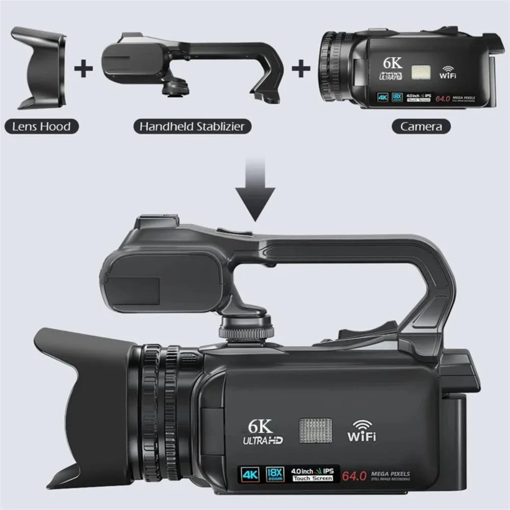 Full 6K Camcorder 64MP Youtuber Professional Digital Video Camera Streaming Auto Focus Photography Vlog Recorder 4" Touch Screen - Universal Market