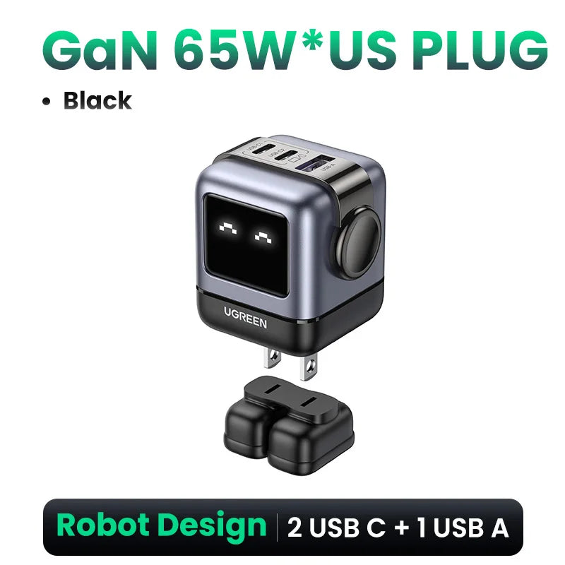 UGREEN 65W GaN Charger Uno Robot Design Quick Charge 4.0 3.0 PPS PD Fast Charger for iPhone 17 16 15 Pro Macbook  Laptop Tablet