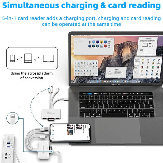 5 In 1 SD Card Reader USB HUB For iPhone iPad MacBook USB 3.0 Type C to SD TF Card Memory Reader Flash Drive OTG Adapter