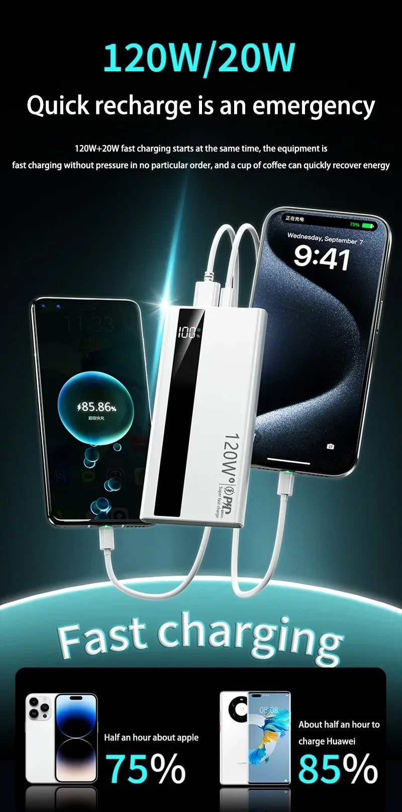 Xiaomi 200000mAh Power Bank 120W Super Fast Charge External Battery High Capacity Digital Display Charger For Iphone 16 Samsung