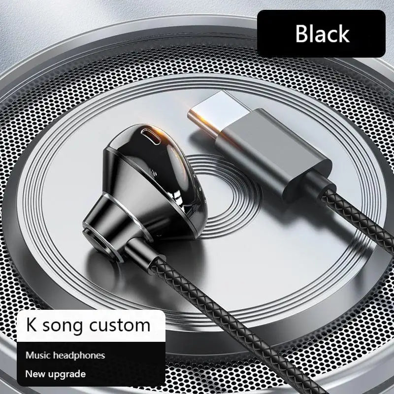 #Type C Headphones HiFi Bass Stereo Volume Control Headset With HD Mic 3.5mm Wired Earbuds For iPhone15/Samsung Galaxy Earphones - Universal Market