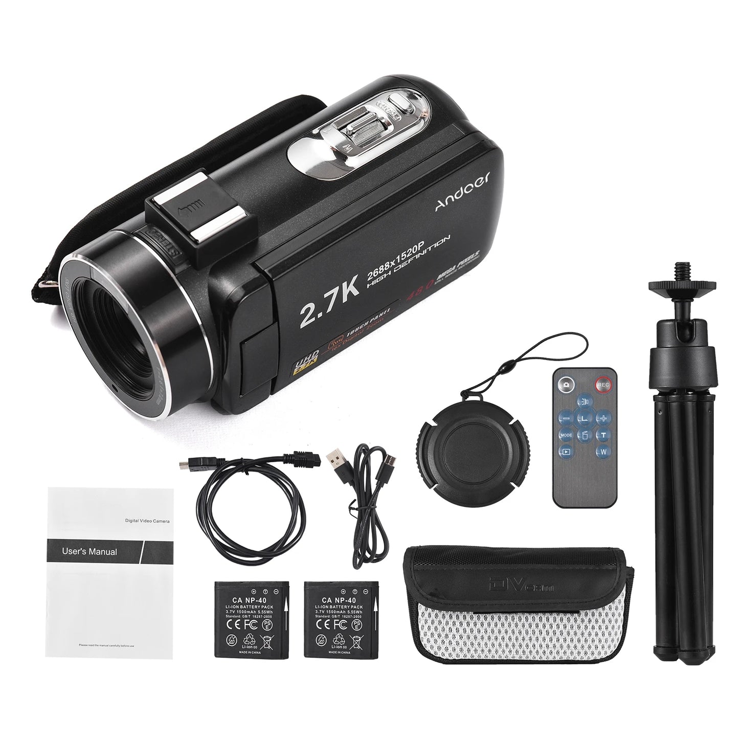 Andoer 2.7K Digital Video Camera Camcorder DV Recorder 48MP 16X Digital Zoom 3.0 Inch  Touch Panel Supports Face Detection Be - Universal Market
