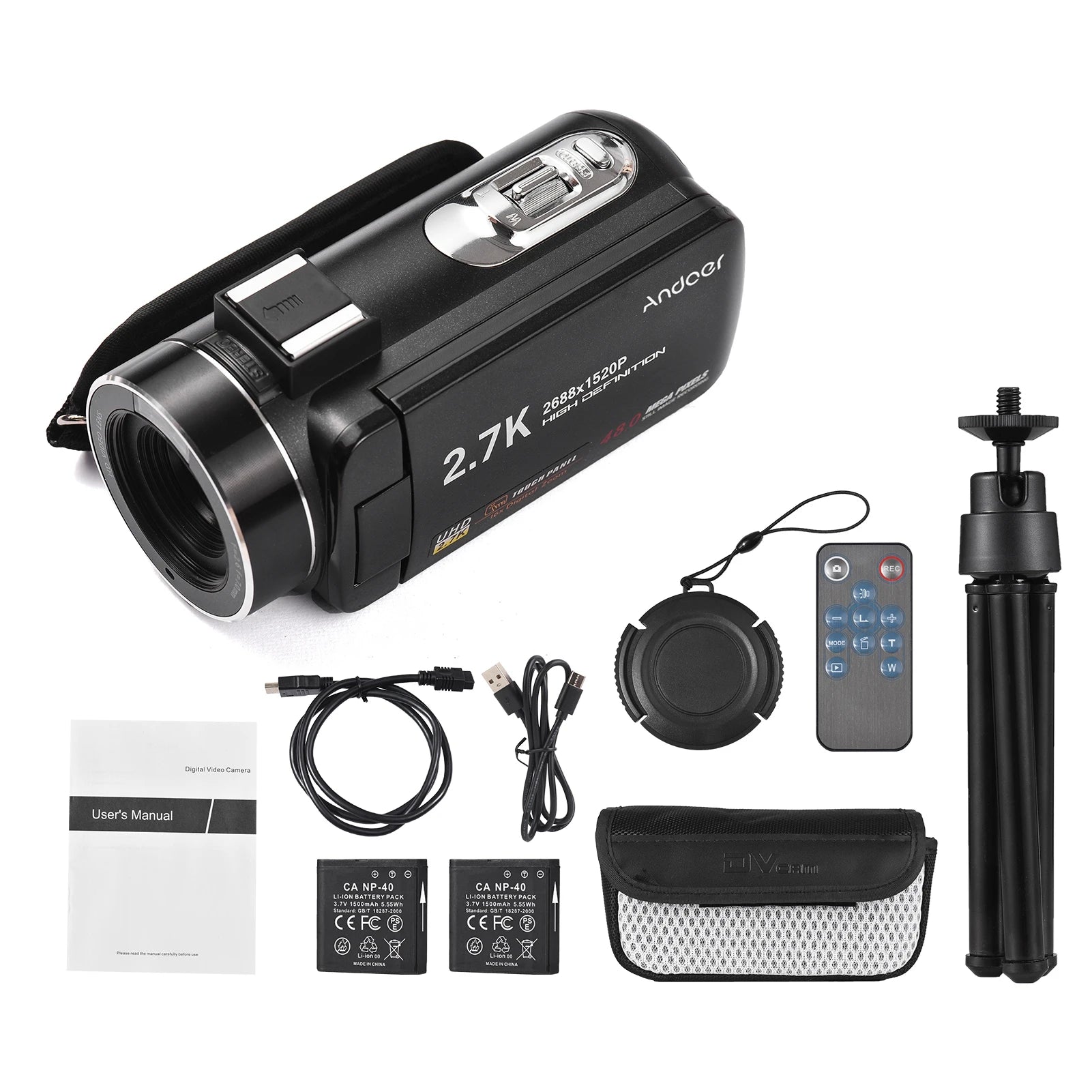 Andoer 2.7K Digital Video Camera Camcorder DV Recorder 48MP 16X Digital Zoom 3.0 Inch  Touch Panel Supports Face Detection Be - Universal Market