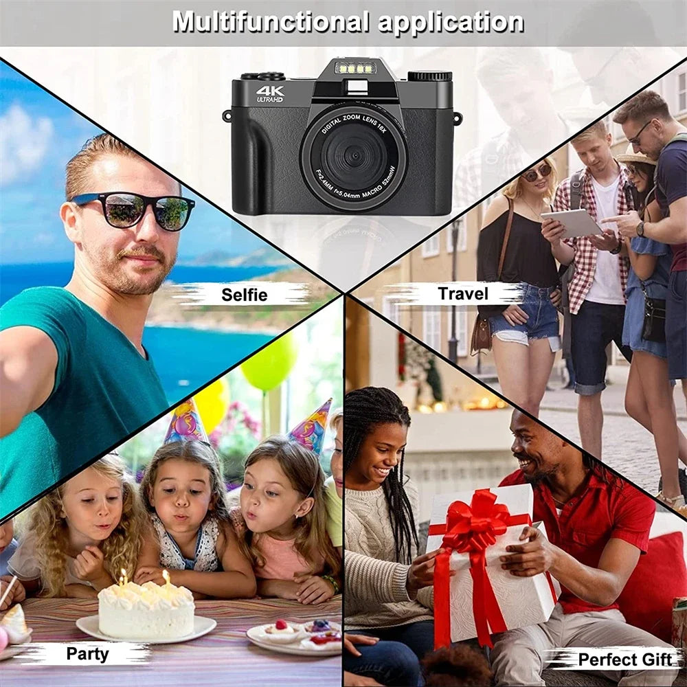 4K Compact Digital Photography Camera 16X 48MP Electronic Image Stabilization vlog Tiktok Ins Youtube Camcorder 3" Flip Screen - Universal Market