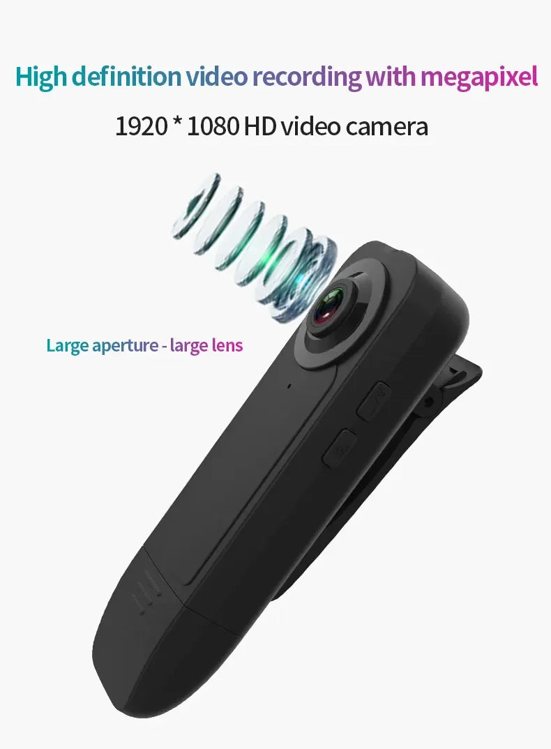 HD 1080P Mini Camera With 64G Card Clip Digtal Bodycam Video Recorder Night Vision Motion Detect PC Webcam Camcorder Micro Body - Universal Market