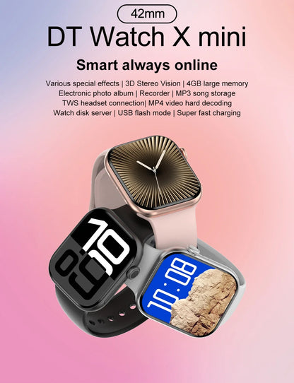 For Apple DT Watch X Mini Smart Watch 3D Menu Video AI Voice NFC Sports Record Health Test 1.85 Inch AMOLED Women Smartwatch