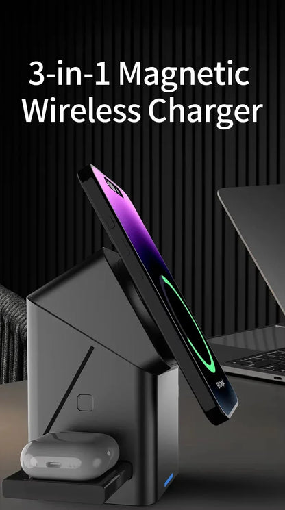 2025 New Automatic Touch Magnetic Multi-function 3 in 1 Wireless Charger for Iphone 16 15 14 13 Pro Max Iwatch Airpods Charger