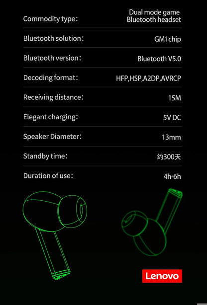 Choice Original Lenovo LP6 TWS Wireless Buletooth V5.1 Earphones Dual Mode Music Gaming Headsets New E-Sports  Headphones - Universal Market