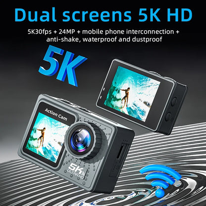 Action Camera 5K 4K 60FPS WiFi Anti-shake Dual Screen 170° Wide Angle 30m Waterproof Sport Camera with Remote Control