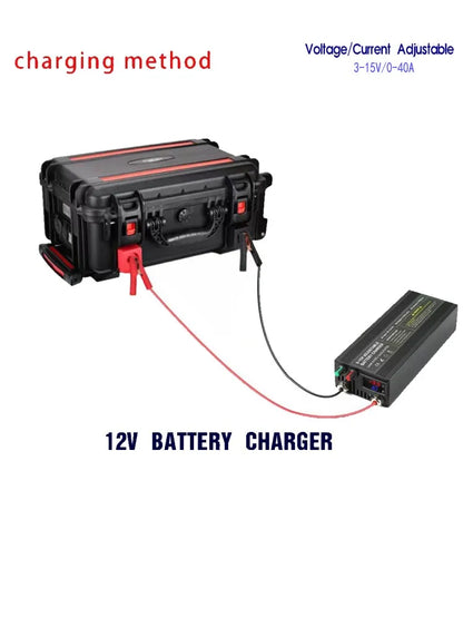 Lifepo4 Charger 12V 60A 100A Lithium Battery Charger 110V-240V Input 0-15V Adjustable Quick Fast Adapter for Lifepo4 Battery