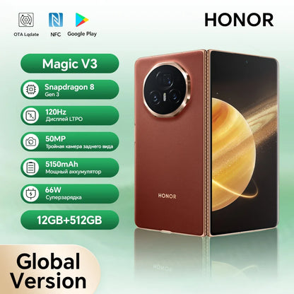 Honor Magic V3 Global Version 5G Foldable 7.92'' LTPO AMOLED 120Hz Display 50MP Cameras Snapdragon 8 Gen 3 5150mAh 66W NFC