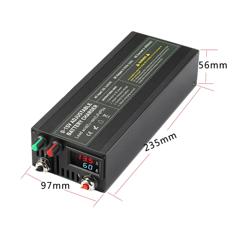 Lifepo4 Charger 12V 60A 100A Lithium Battery Charger 110V-240V Input 0-15V Adjustable Quick Fast Adapter for Lifepo4 Battery
