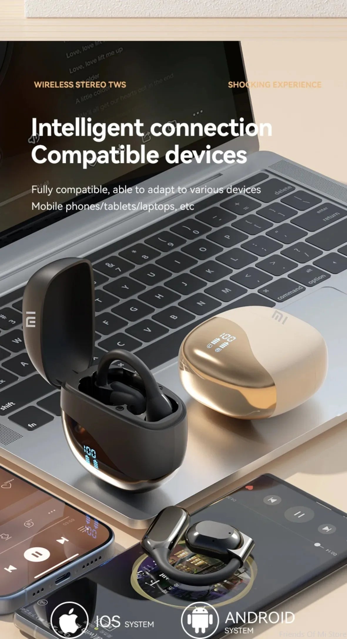 XIAOMI M62 Open Hanging Wireless Earphones with Air Bone Conduction Waterproof and Painless Wearing, Running Earphones with Mic - Universal Market