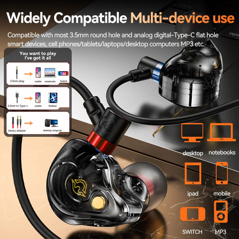 NEW 8D Surround Sound Gaming Earphones Type C&3.5mm Wired In Ear Earbuds Headphones Sports Gamer Headset for Samsung With HD Mic - Universal Market