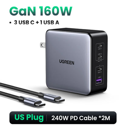 UGREEN 160W GaN Charger PD3.1 Type C For Macbook Pro Laptop USB Fast Charger QC4.0 3.0 Quick Charge For iPhone 17 Xiaomi Tablet