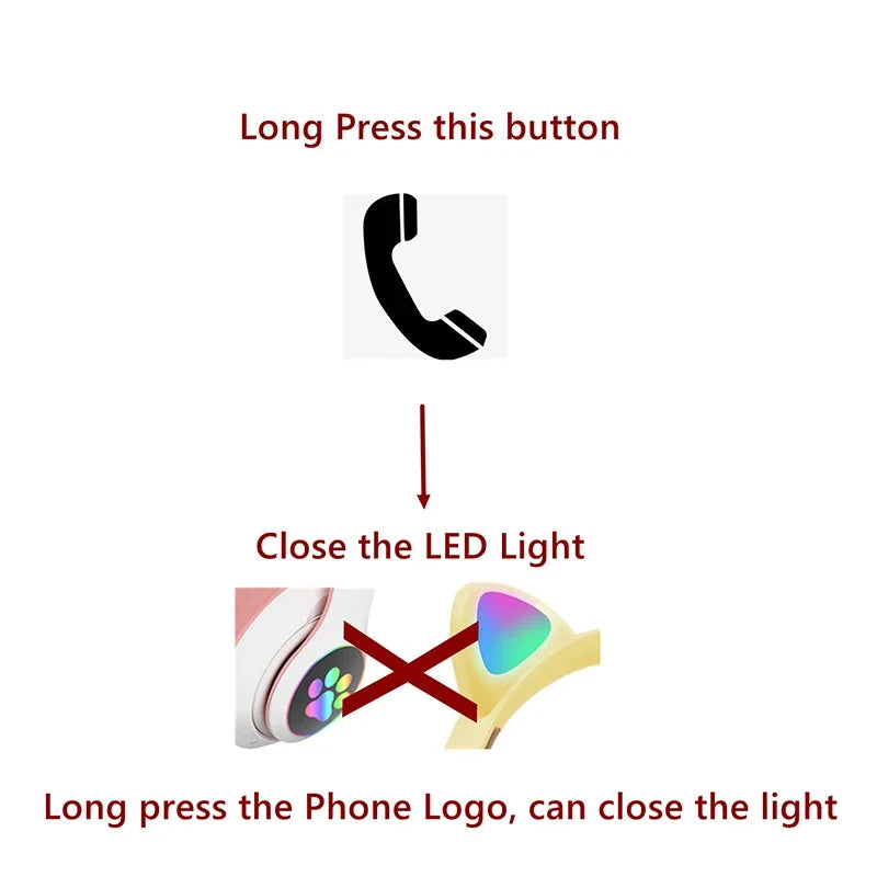 Flash Lamp Cute Cat Ears Headphone Bluetooth5.0 Stereo With Mic Support TF Card Wireless Kids Girl Earphone Birthday Gift - Universal Market