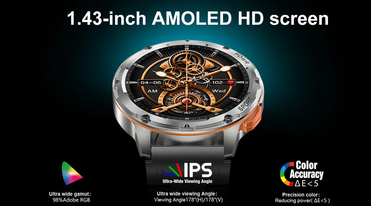 Smart Watch AK59 Bluetooth Call AI Voice 1.43inch AMLOED HD Large Screen Heart Rate Outdoor Sport Men Women Smartwatch