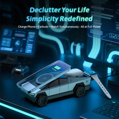 Multifunctional Magnetic Wireless Charger Car 3-in-1 Motorized Rotation Fast Phone Charger Gift Bedroom Cool Decoration