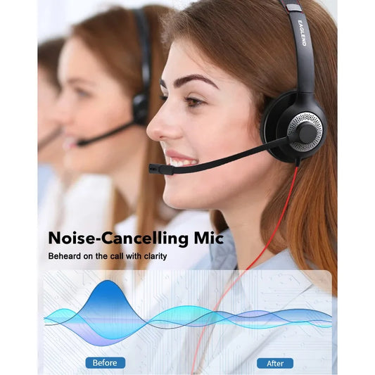 JIAMQISHI USB Headset PC Computer Headphones with Noise Cancelling MIC in-line Control for Home Office Online Class Skype Zoom - Universal Market
