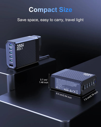 Ubigbuy 350W GaN Charger Fast Charger 140W PD3.1 QC PPS USB Phone Charging Station for MacBook Pro iPhone Samsung Laptop Tablet