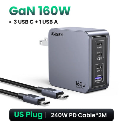 UGREEN 160W GaN Charger PD3.1 Type C QC4.0 3.0 Quick Charge For Macbook Pro Laptop USB Fast Charger For iPhone 17 Xiaomi Tablet