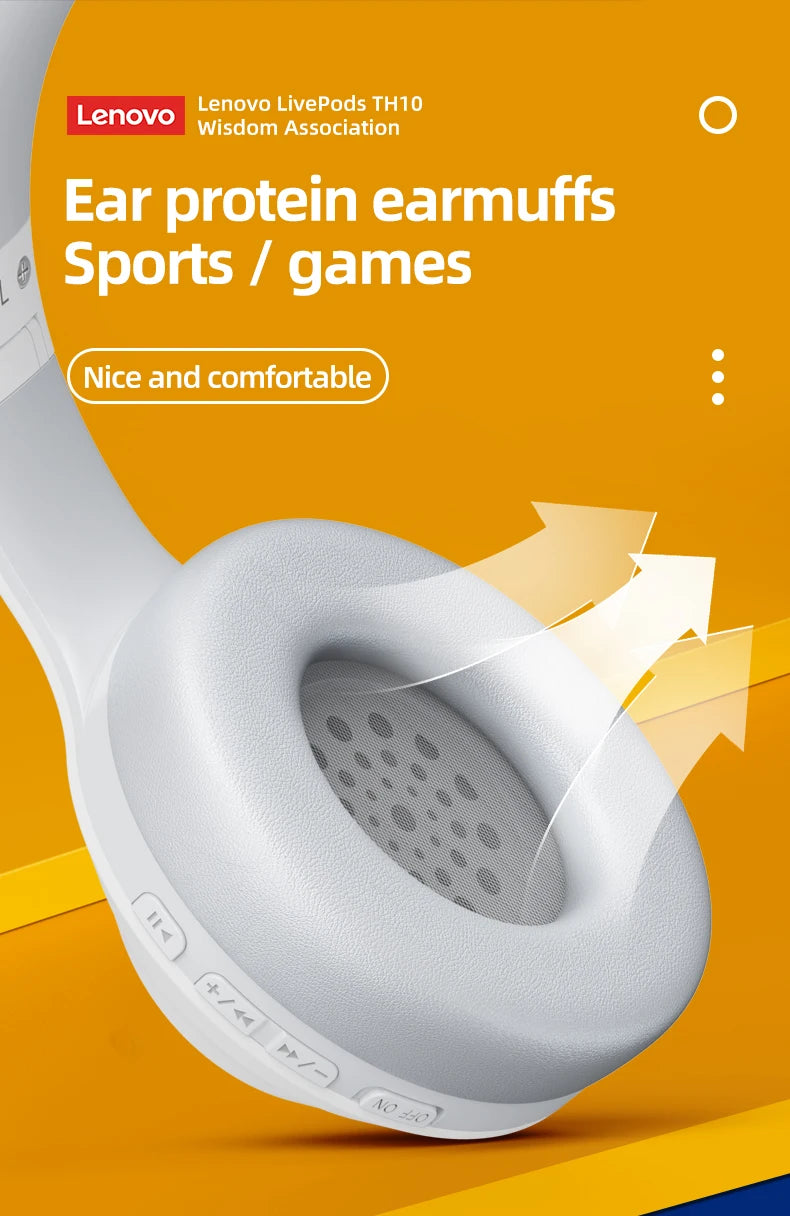 Lenovo TH10 Wireless Bluetooth Headset HIFI Stereo Earphones Foldable Over Ear Earbuds Sports Game Headphones with Microphone - Universal Market