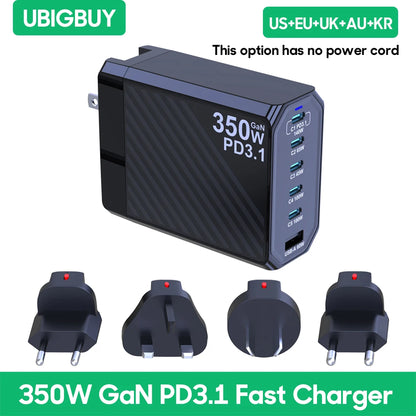 Ubigbuy 350W GaN Charger Fast Charger 140W PD3.1 QC PPS USB Phone Charging Station for MacBook Pro iPhone Samsung Laptop Tablet